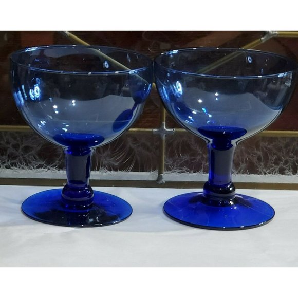 Set of 2 Cobalt Blue Crystal Champagne Cocktail Glasses dessert glass coupes 12z - Picture 3 of 9